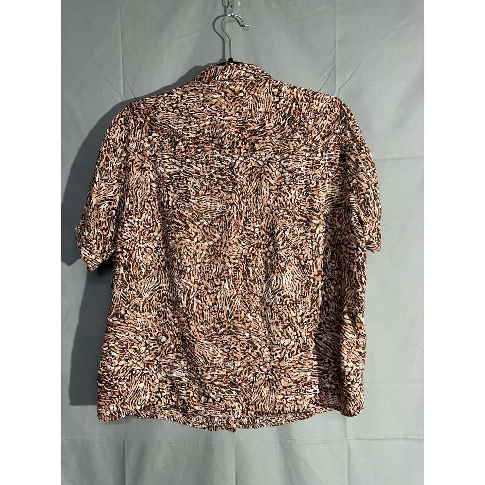 Rachel Zoe Top Womens Medium Brown Linen Animal Print Button Short Sleeve - Picture 4 of 7